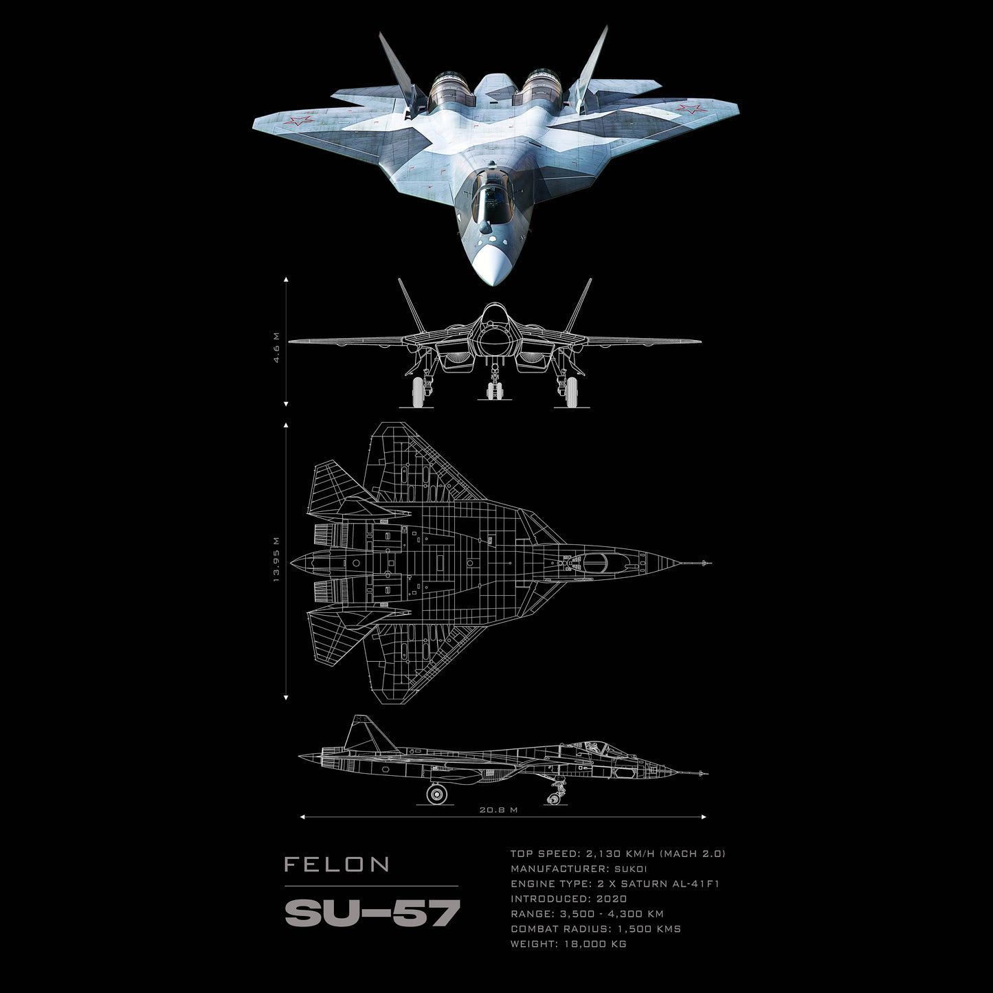 SU 57 Felon Blueprint - Ultra Max Poster