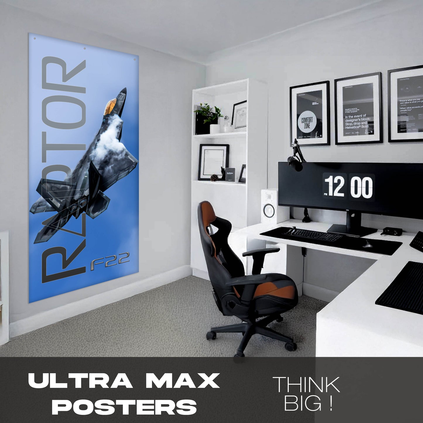 Fighter Jet F22 Raptor Blue Sky - Ultra Max Poster