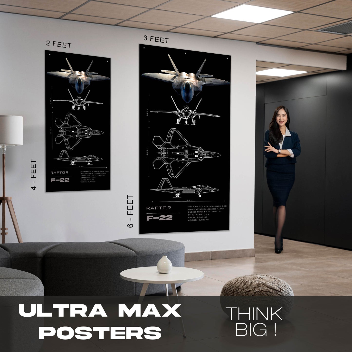 Fighter Jet F22 Raptor Schematics - Ultra Max Poster