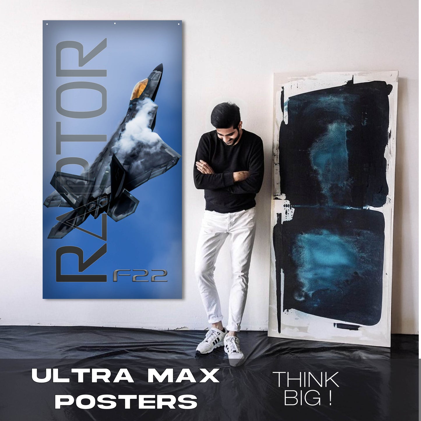 Fighter Jet F22 Raptor Blue Sky - Ultra Max Poster