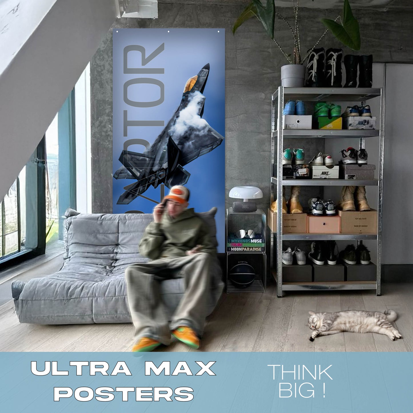 Fighter Jet F22 Raptor Blue Sky - Ultra Max Poster