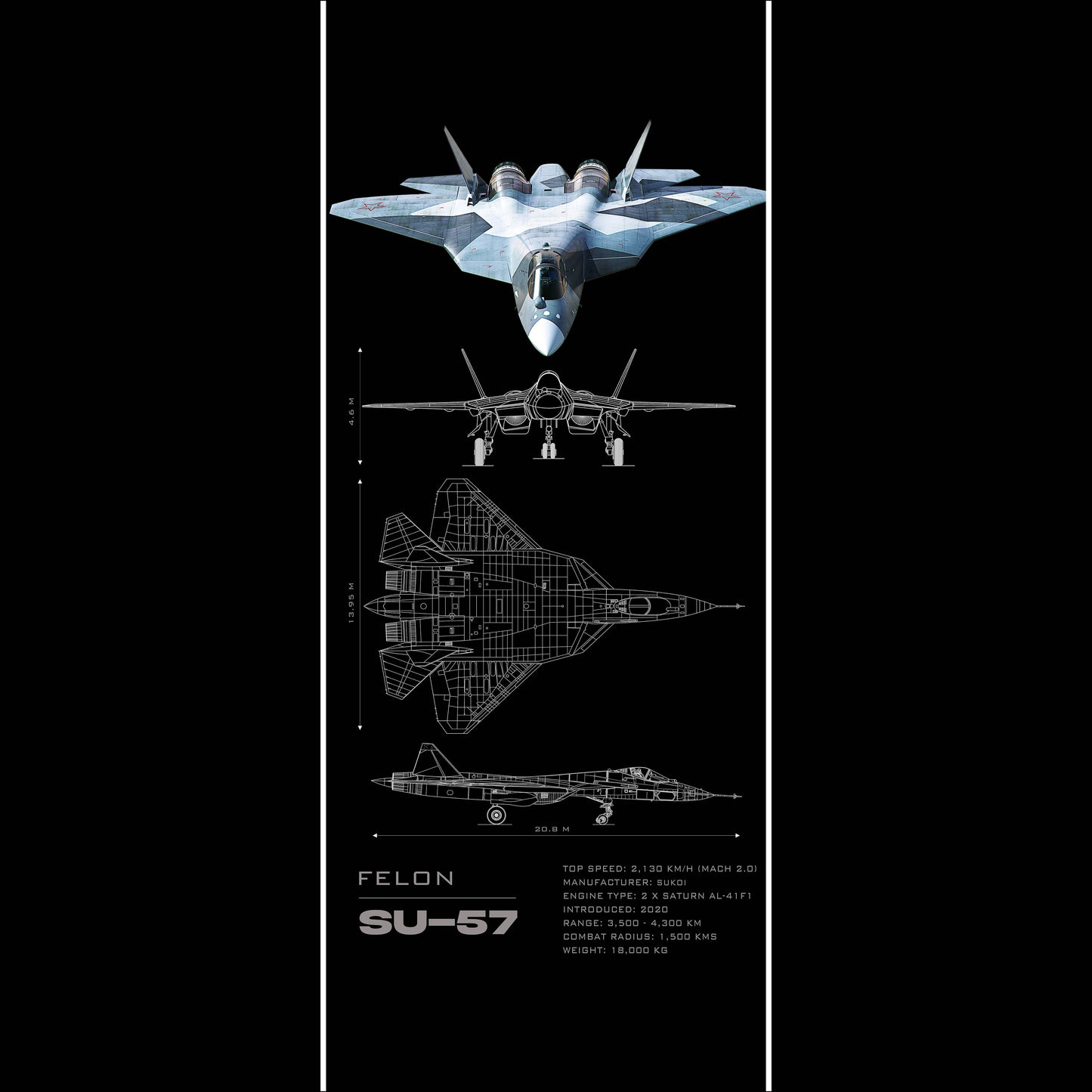 Su 57 Blueprint 2 - Long Poster