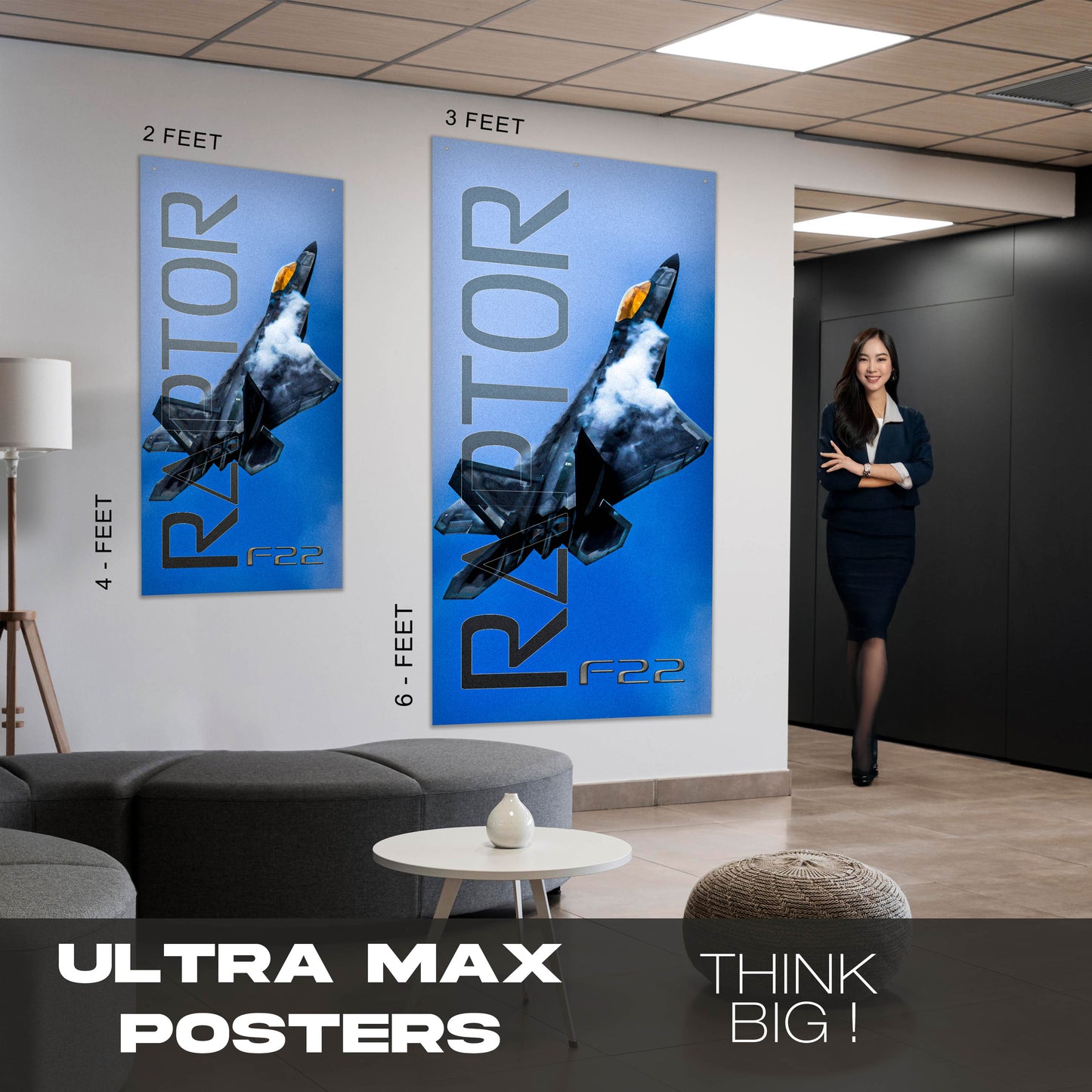 Fighter Jet F22 Raptor Blue Sky - Ultra Max Poster